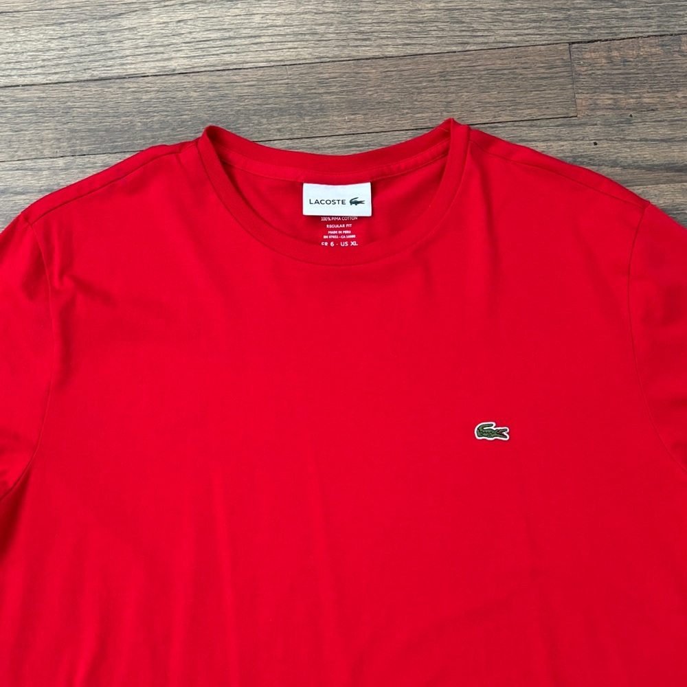 Lacoste Men's Bright Red Short-Sleeve Crew Tee - Picture 3 of 9